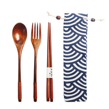 Load image into Gallery viewer, Wooden Lunch Box Picnic Japanese Bento Box for School Kids Dinnerware Set with Bag&Spoon Fork Chopsticks Round Square Lunch Box