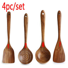 Load image into Gallery viewer, Thailand Teak Natural Wood Tableware Spoon Ladle Turner Long Rice Colander Soup Skimmer Cooking Spoons Scoop Kitchen Tool Set