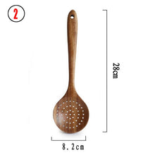 Load image into Gallery viewer, Thailand Teak Natural Wood Tableware Spoon Ladle Turner Long Rice Colander Soup Skimmer Cooking Spoons Scoop Kitchen Tool Set