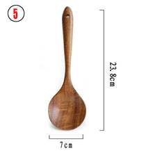Load image into Gallery viewer, Thailand Teak Natural Wood Tableware Spoon Ladle Turner Long Rice Colander Soup Skimmer Cooking Spoons Scoop Kitchen Tool Set
