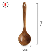 Load image into Gallery viewer, Thailand Teak Natural Wood Tableware Spoon Ladle Turner Long Rice Colander Soup Skimmer Cooking Spoons Scoop Kitchen Tool Set