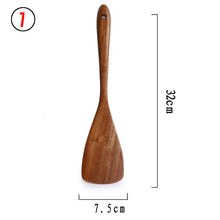 Load image into Gallery viewer, Thailand Teak Natural Wood Tableware Spoon Ladle Turner Long Rice Colander Soup Skimmer Cooking Spoons Scoop Kitchen Tool Set