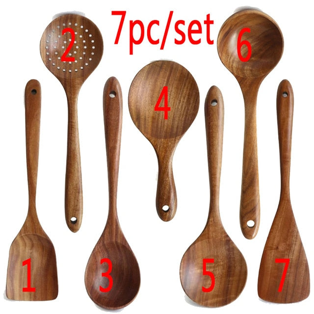 Teak Natural Wood Tableware Spoon Set