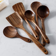 Load image into Gallery viewer, Teak Natural Wood Tableware Spoon Set
