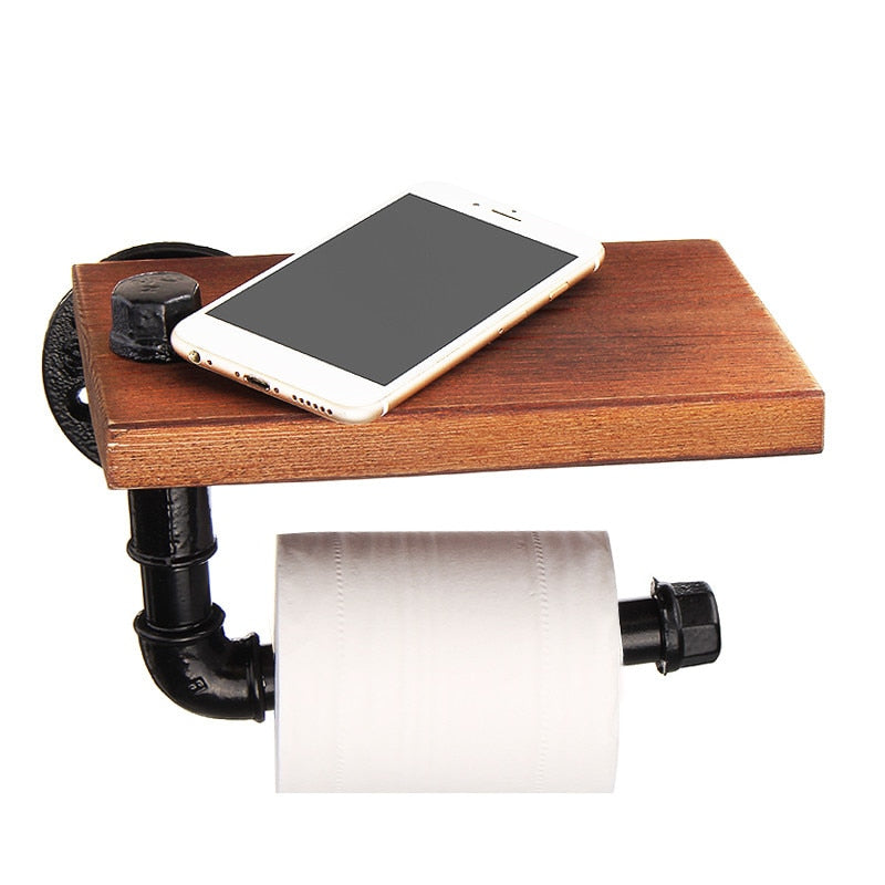 Rustic Toilet Paper Holder with Cell Phone Shelf